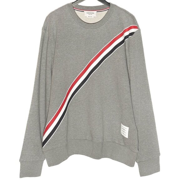 Thom Browne Diagonal Tricolour Stripe Grey Sweatshirt - Picture 1 of 9